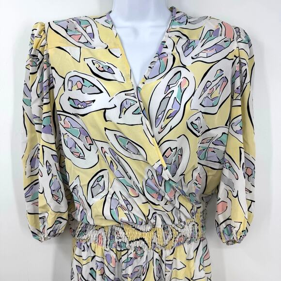 VTG Anthony Sicari Midi Dress 12 Pastel Faux Wrap Pleat Detail Smocked Waist 80s - Picture 2 of 11